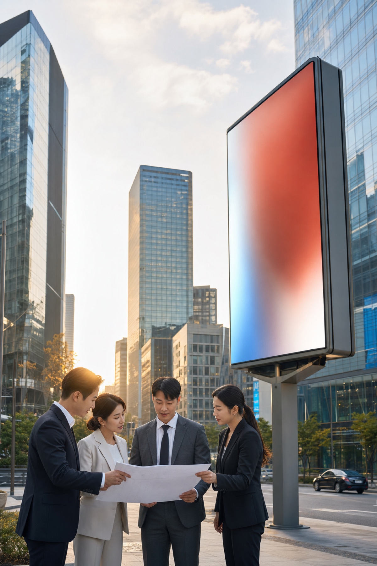 한국 옥외광고 전문가들이 도심 광고물을 점검하는 모습